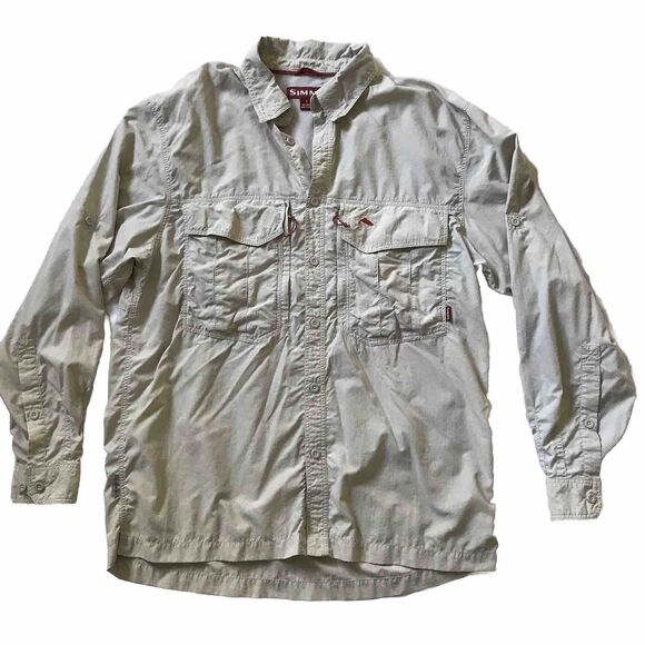 Simms Fishing COR3 Men's LARGE L/S Vented Button Down Guide Beige Shirt *flaw - Picture 7 of 16